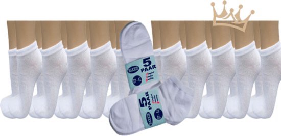 Witte sneaker sokken | 10 Paar | Multipack unisex | maat 35-38 | Naadloos | Enkel sokken | Voor heren en dames