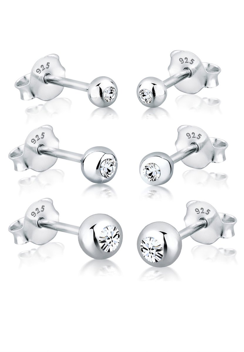 Elli - Oorbellen - Dames Set van 3 Basisstekers met Kristallen in 925 Sterling Zilver - Dames