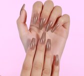Press-on Nail - Amber - Bruin - Nude- Plaknagels-Trendy- Square