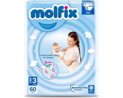 Molfix Premium Luiers Maat 3 Midi (4-9 KG) - 60 luiers - Ultra Absorberend, Huidvriendelijk, Perfecte Pasvorm