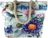 Strandtas - Flowers & Birds - Canvas - Ritssluiting - Voering - 52x35x12cm