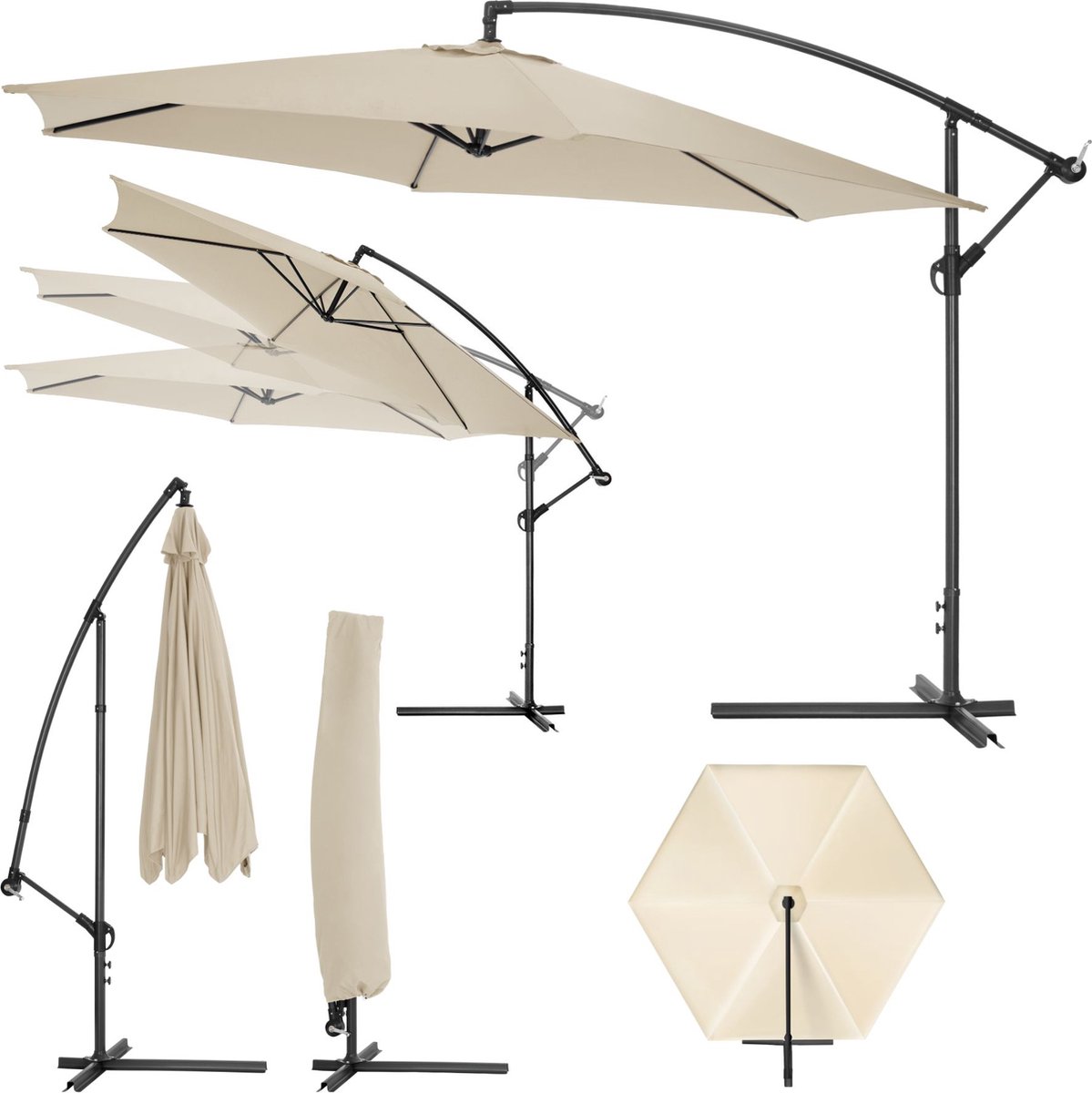 Bol.com tectake®- Parasol met Standaard 350 cm - Zonwering voor Balkons, Tuinen en Terrassen - Inclusief Beschermhoes - Grote Zw... aanbieding