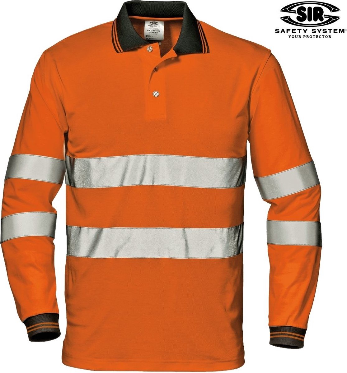 SIR SAFETY MAX CONFORT Hi Vis Reflecterend Werkpolo HEREN Veiligheidsshirt Oranje - EN ISO 20471 Klasse 3 - Dubbele Reflecterende Band - 55 Procent Katoen