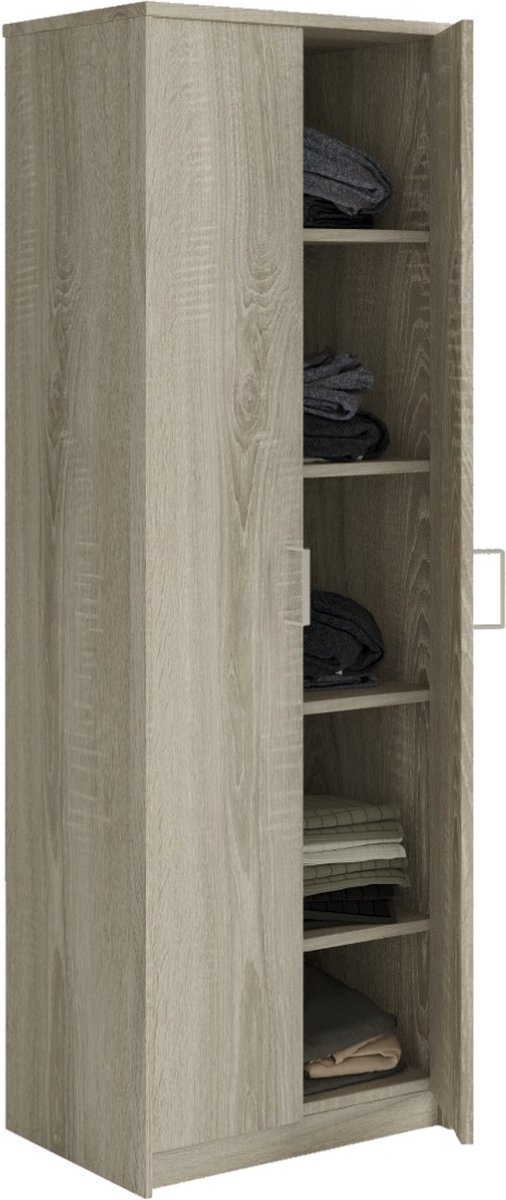 Interiax Opbergkast - Kledingkast 'Amelie' - 2 Deuren & 4 Legplanken | Sonoma Eik | 180x60x40 cm