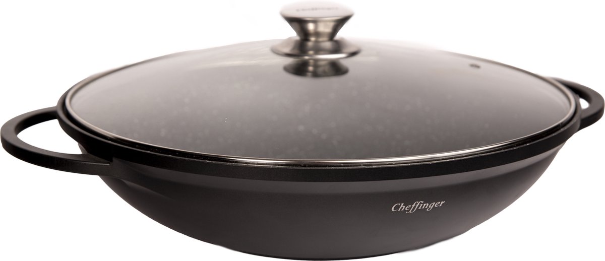 Cheffinger Wokpan XL met Deksel - 36cm - Zwart - Inductie