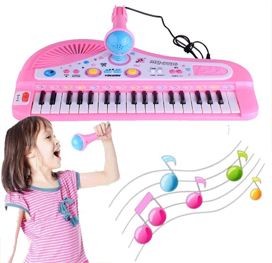 Kinder Keyboard – Piano – Met Microfoon – Elektronisch – 37 Toetsen – Kinderen – Educatief Speelgoed – Roze