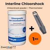 Interline Chloorshock zwembad - Chloorshock voor zwembad - Chloorgranulaat - Chloorpoeder verpakking van 1kg - Snelwerkend chloorpoeder - Gratis thermometer - Inclusief doseerschema