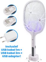 Attrape-mouches électrique - Tapette à mouches - Lampe à insectes - Large - Tapette à moustiques - 2000V - Rechargeable - Avec station de recharge - Wit - Avec câble USB - Très robuste - LED pour attirer les moustiques