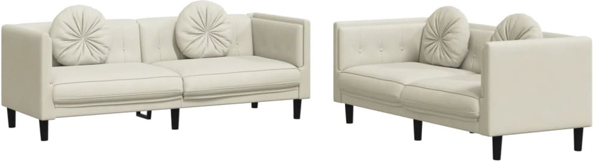 vidaXL - 2-delige - Loungeset - met - kussens - fluweel - crèmekleurig