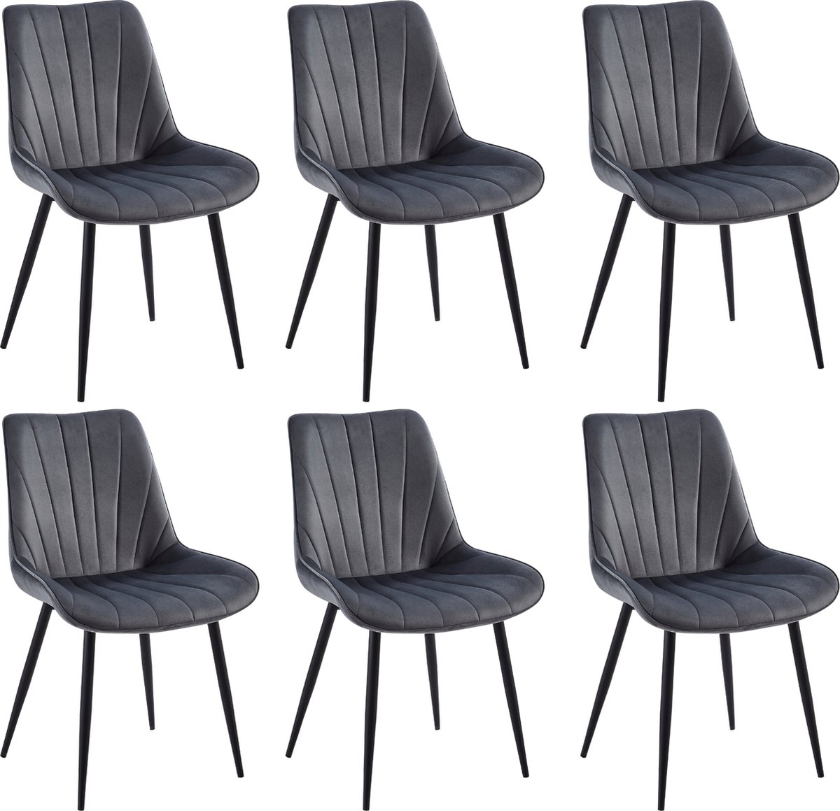 Colenis® - Lesedi Eetkamerstoel - Set Van 6 - Grijs - Fluweel - Velvet - Industrieel