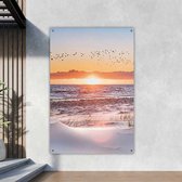 Tuinposter | Zonsondergang op het strand met vogels | staand | Wallz | 80 x120 cm | tuindoek