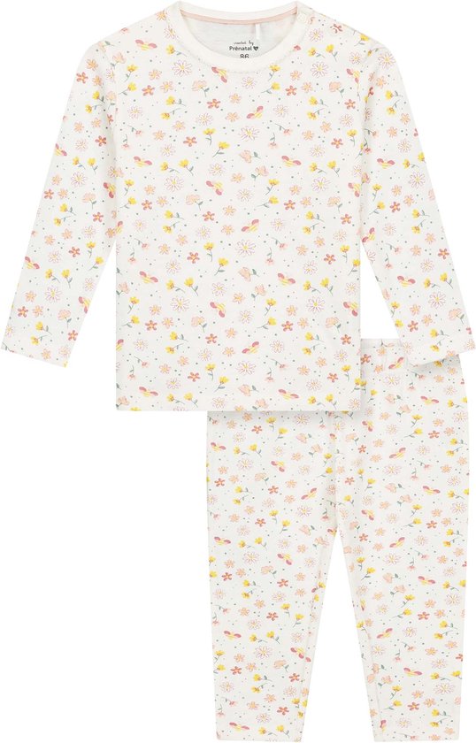 Prénatal Pyjama Meisje - Pyjama Kinderen - Peuter - Ivoor Wit - Bloem - Maat 74