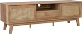 sweeek - Tv-meubel met schuifdeuren, gesloten kastje, plank met hout- en rietmotief, 150cm
