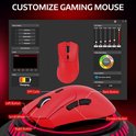 Software-interface voor het aanpassen van een rode gamingmuis, met knopinstellingen en DPI-opties.