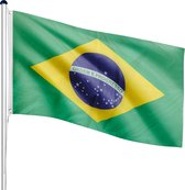 FLAGMASTER Vlaggenmast met Vlag Brazilië - 120 x 80 cm - Met Ringen - Braziliaanse Vlag - 6,5 m