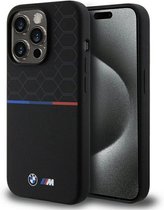 Coque arrière en silicone à motif tricolore BMW M ( Compatible MagSafe) - Convient pour Apple iPhone 15 Pro Max (6,7") - Zwart