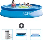 Intex Rond Opblaasbaar Easy Set Zwembad - 396 x 84 cm - Blauw - Inclusief Zwembadfilterpomp - Afdekzeil - Grondzeil