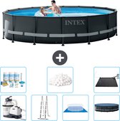 Intex Rond Ultra XTR Frame Zwembad - 488 x 122 cm - Inclusief Pomp - Ladder - Grondzeil - Afdekzeil Onderhoudspakket - Filterbollen - Solar Mat