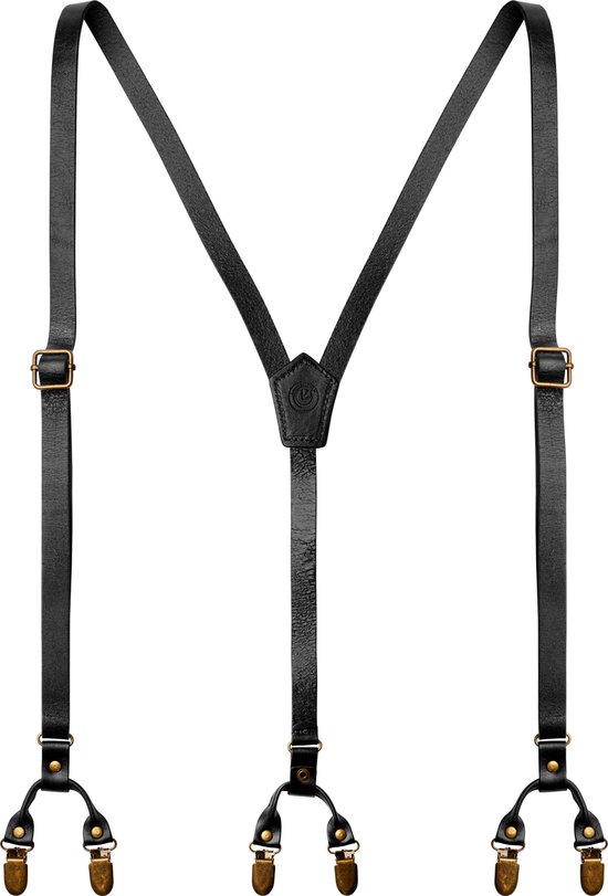 Bretelles en Y à double pince en cuir noir