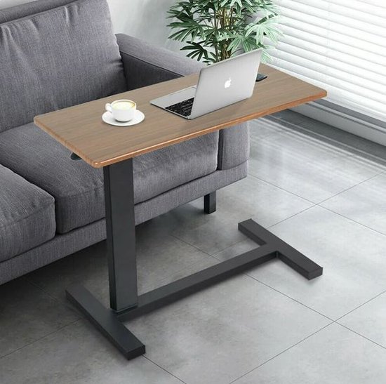 N. Lux Table d'ordinateur portable - Table de chevet - Bureau sur roulettes - Table d'appoint - Hauteur réglable - Capacité de charge 20 KG - Modèle en bois