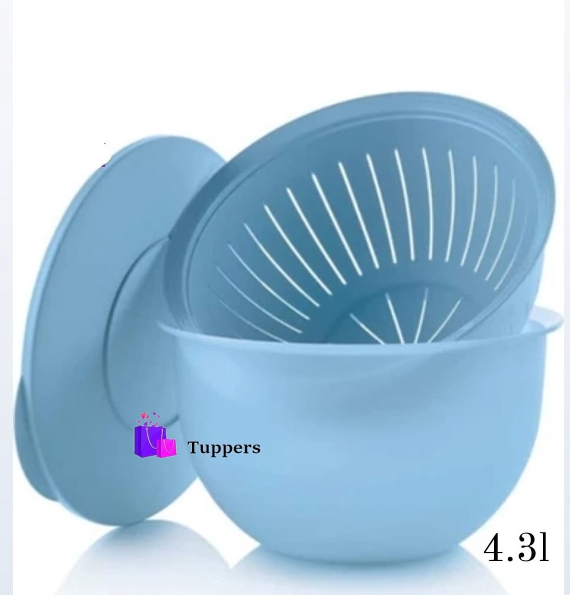 Tupperware Blauw Trendy kom 4.3L met XL vergiet en deksel