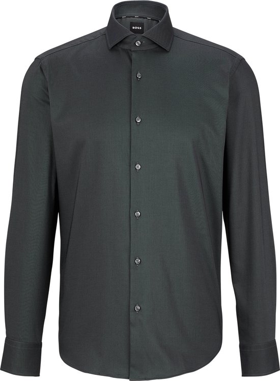 BOSS Joe regular fit overhemd - structuur - grijs - Strijkvriendelijk - Boordmaat: 46