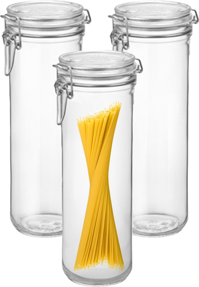 Bormioli Rocco Spaghetti voorraad/weck pot - 4x - glas - transparant - 26 x 9 cm - 1,5 L