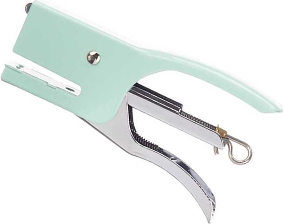 Pincello Kantoor nietmachine/niettang - metaal - 11 cm - mintgroen - thuis/werk - met 500 nietjes