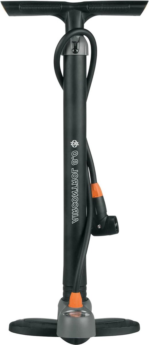 Staande luchtpomp voor alle ventielsoorten - Verlengde slang, precisie-manometer, aangename grip - Max. druk: 8 bar/115 psi - Zwart bicycle pump