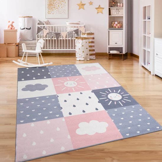 Paco Home Tapijt Voor Kinderen Vloerkleed Kinderkamer Zacht Antislip Modern, Maat:200x280 cm, Kleur:Blauw