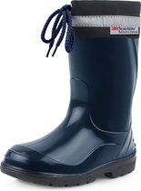 Ladeheid Kinder Regenlaarzen - Rubber - Hoog met Veters - PVC - Waterdicht – Donkerblauw Zwart – 24 - LA-LMG-972-Kim