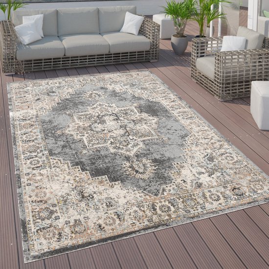 Paco Home Buiten Vloerkleed Tapijt Voor Binnen En Buiten Balkon Terras Keuken Tapijt Patroon Scandinavisch Berber Eenkleurig, Maat:160x220 cm, Kleur:Antraciet 3