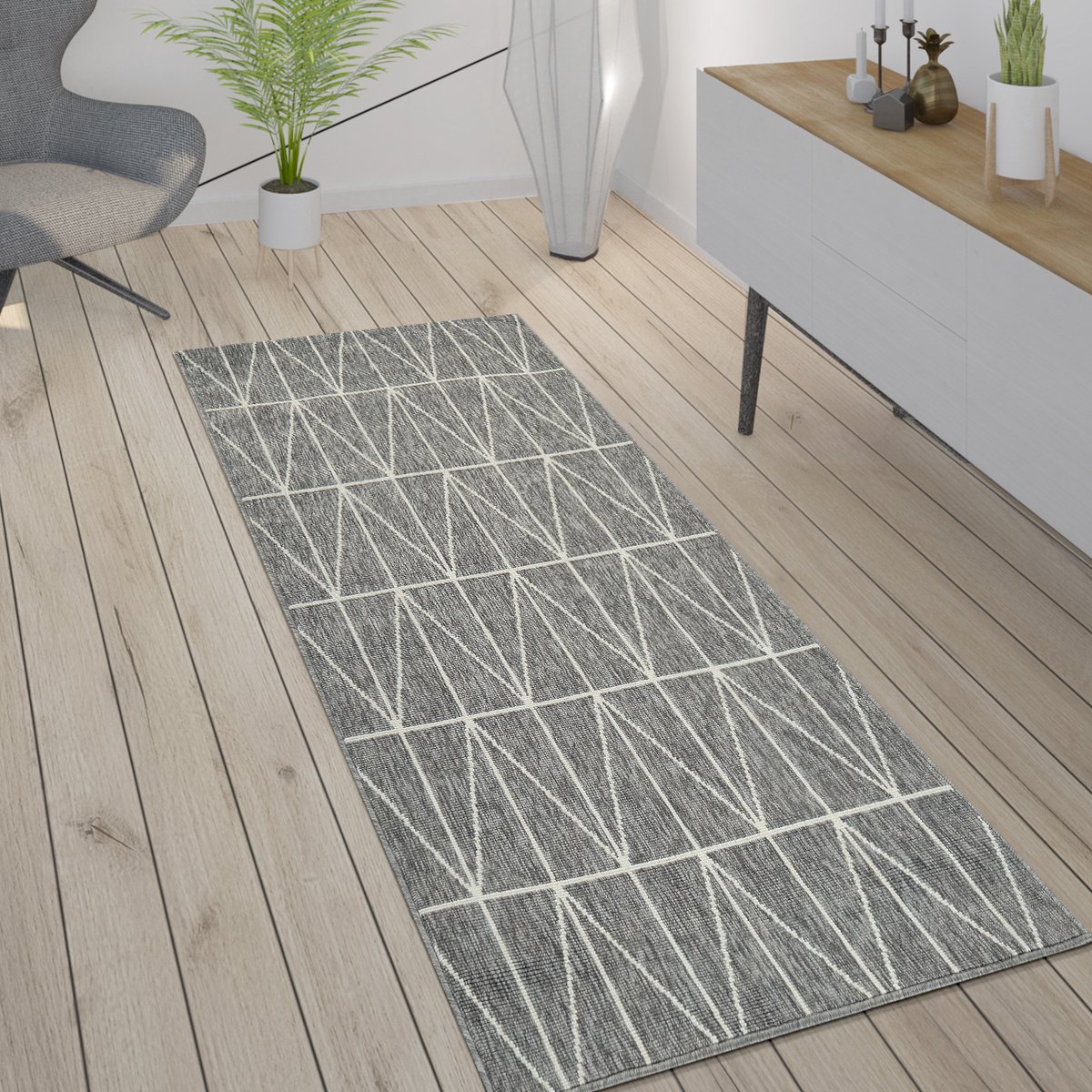 Paco Home Binnen- en buitenvloerkleed, terras en balkon, weerbestendig Scandinavische stijl 80x150 cm