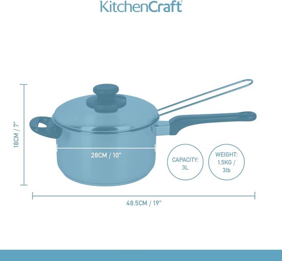 KitchenCraft KCCHIPLRG Grote frietpan met frituurmand en deksel, geschikt voor inductiekookplaten, roestvrij staal, zilver, 20 cm, 48.5 x 21.2 x 18 cm