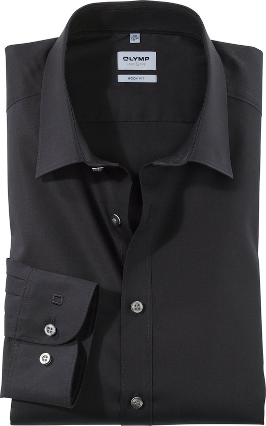 OLYMP Level 5 body fit overhemd - mouwlengte 7 - zwart - Strijkvriendelijk - Boordmaat: 41