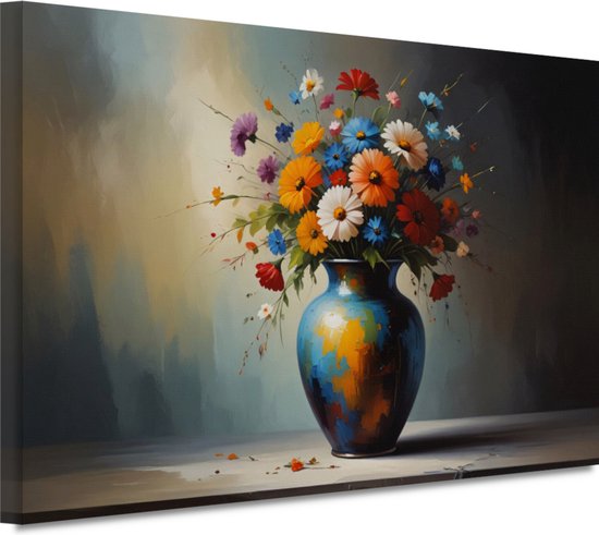 Bloemen schilderij - Natuur schilderij - Canvas schilderijen Vaas - Muurdecoratie industrieel - Muurdecoratie canvas - Decoratie woonkamer 150x100 cm