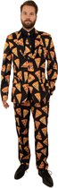 PartyXplosion - Eten & Drinken Kostuum - Slice Of Pizza 3delig - Man - Oranje, Zwart - Maat 56 - Carnavalskleding - Verkleedkleding