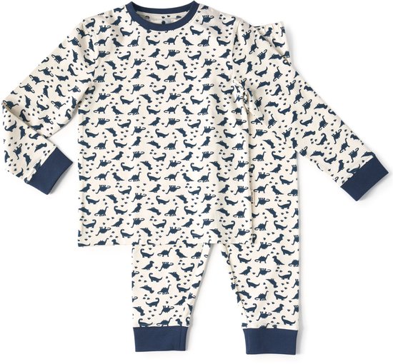 Little Label - pyjama baby jongens wit dino 18M/86 - Zachte BIO Katoen