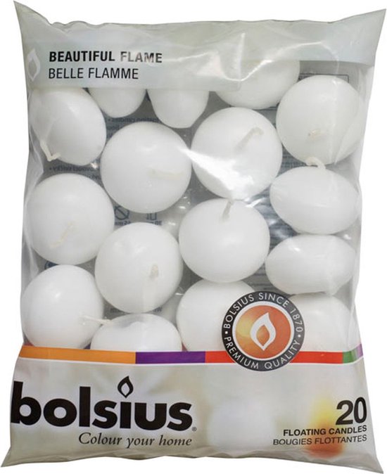 Bougies flottantes Bolsius blanches 4,5 heures lot de 20 pièces