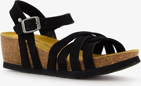 Hush Puppies leren sandalen met sleehak zwart - Maat 37