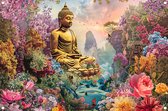 Boeddha tuinposter - Sculptuur posters - Tuinposters Bloemen - Schutting decoratie - Tuin posters - Posters tuinposter 75x50 cm