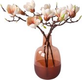 WinQ - Kunstbloemen Magnolia 3 takken zacht roze inclusief vaas cognac