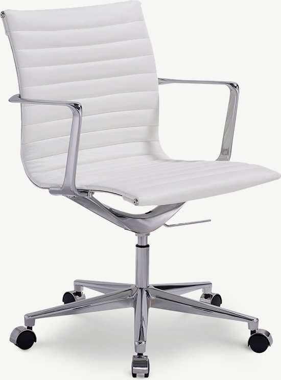 Furnicher Walton bureaustoel - Leren zitting - Chroom frame - In hoogte verstelbaar - Draaibaar - Wit