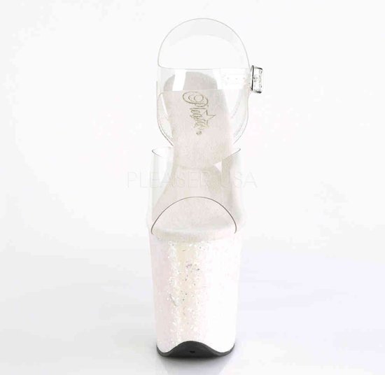 Pleaser Flamingo-808lg Platform Sandals for Women, Transparent Clr Blk Holo Glitter