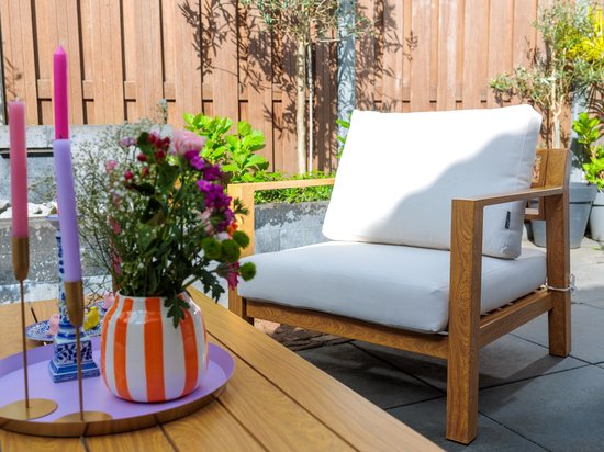 AXI Orla Canapé de jardin 4 pièces Aspect bois/beige - 2 Fauteuils de jardin et 1 canapé avec table - Structure en aluminium thermolaqué - 5 Personnes