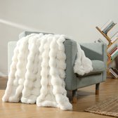 Homelevel faux fur knuffeldeken - Zacht, fluffy en warm - Imitatiebont - Ideaal voor op de bank of in bed - 127 x 152 cm - Crème