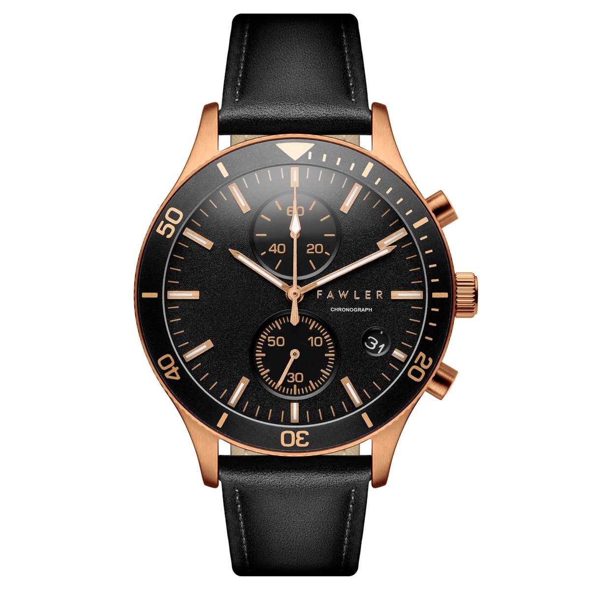 Aeris | Zwart Messing Chronograaf Horloge