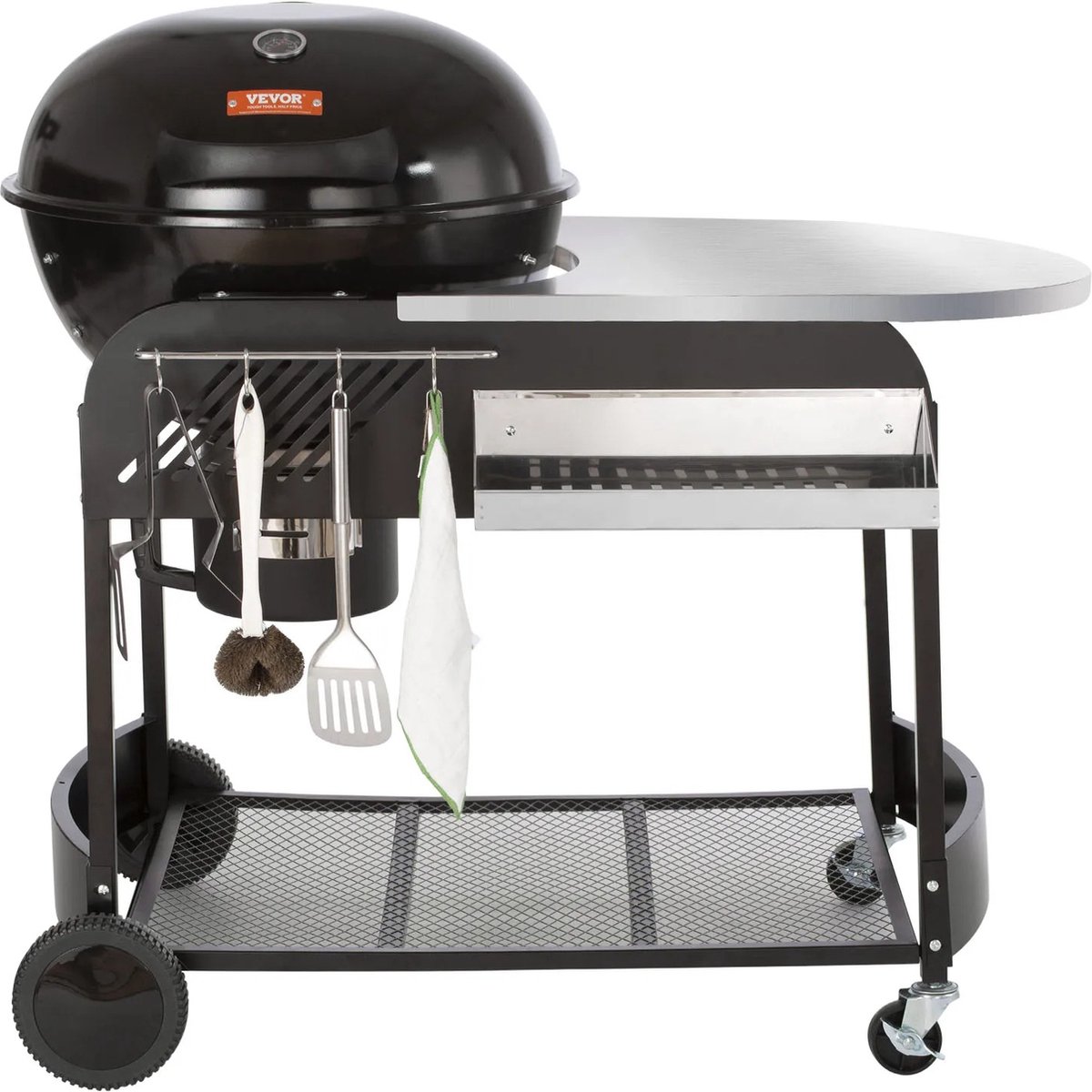 Barbecue - Met Tafel - BBQ - Houtskool - Kogelbarbecue - Houtskoolgrill - Verrijdbaar - 101 CM Hoog - 53 CM Grill - Porselein Geëmailleerd