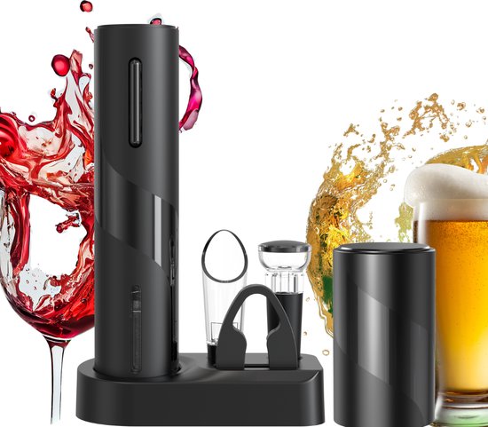 Elektrische Kurkentrekker set met Luxe Bieropener - Wijnopener incl. Accessoires - Incl. Oplaadkabel - Kurkentrekker Wijn - Vaderdag cadeau