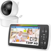 Babyfoon met Camera - Lange Accuduur - Baby Monitor 5 inch - Op Afstand Bestuurbaar - Infrarood Nachtzichtfunctie - Timing & Muziek